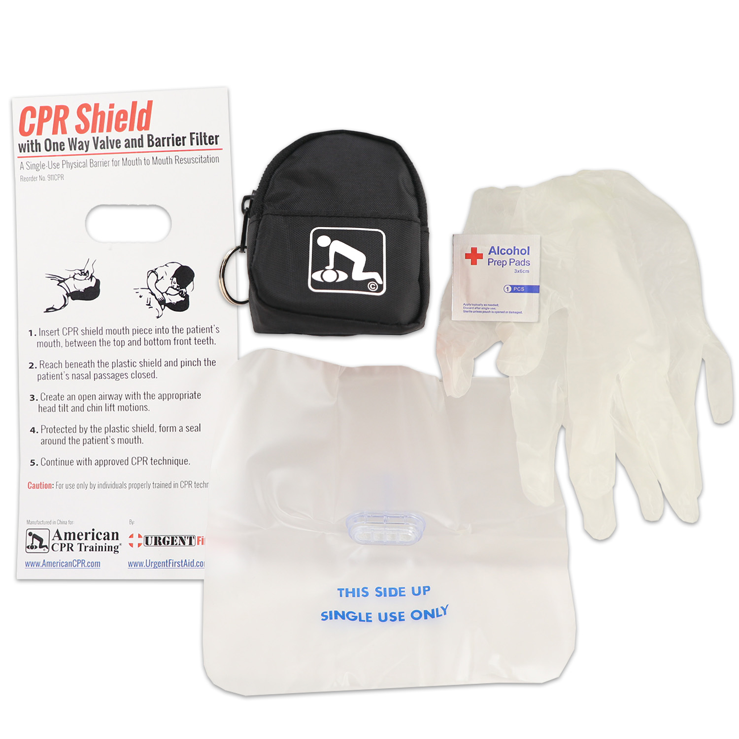 CPR Black Beltloop Keychain Backpack with Faceshield, Gloves, and Cleansing Wipes - Image 4