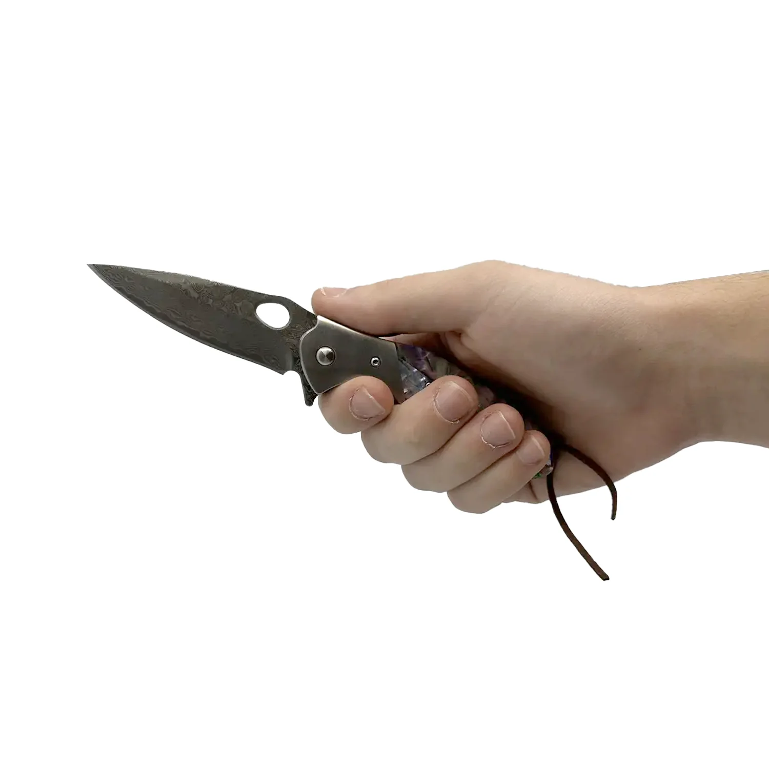 3.5" Damascus Drop Point Blade Knife w/ Abalone Handle - Image 3