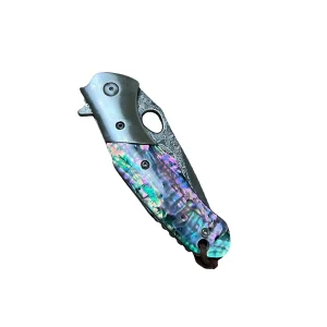 3.5" Damascus Drop Point Blade Knife w/ Abalone Handle - Image 5