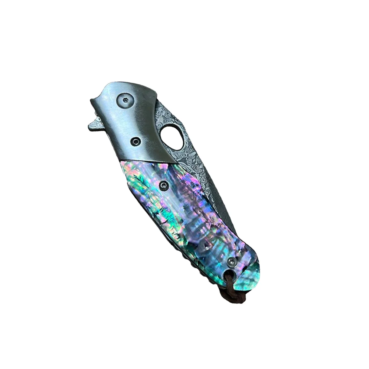 3.5" Damascus Drop Point Blade Knife w/ Abalone Handle - Image 5
