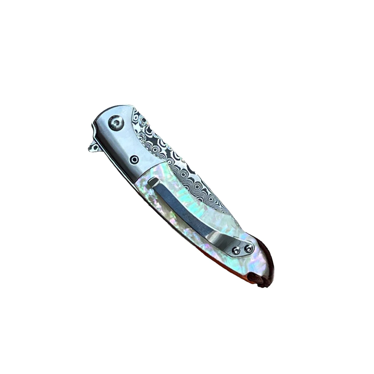3.5" Ball Bearing Folding Knife w/ Drop Point Damascus Blade - Image 5
